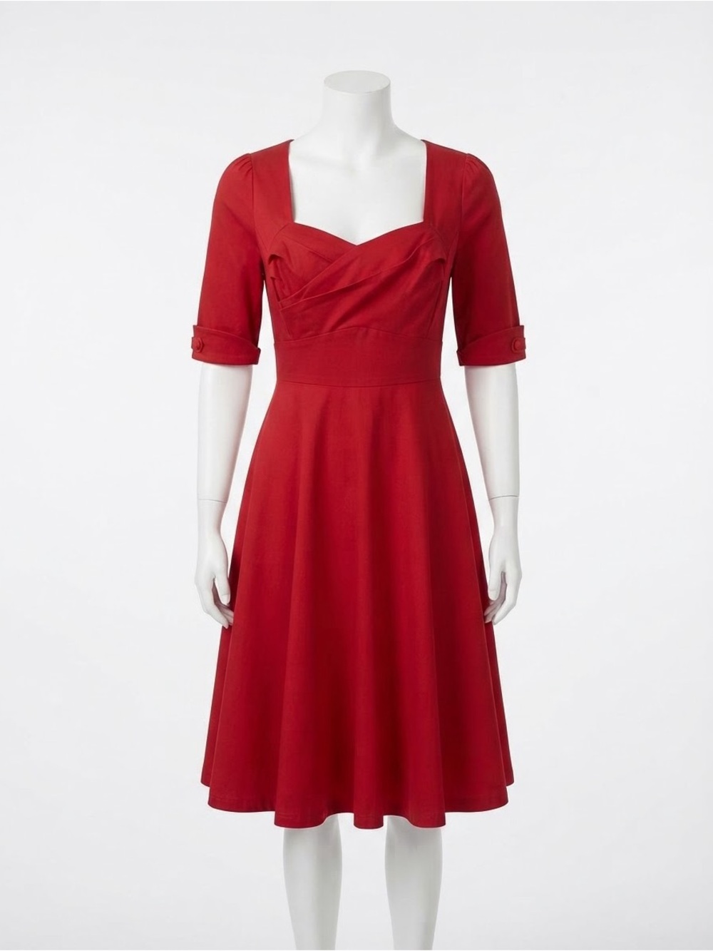 Vintage Style Red Swing Dress Sweetheart Neckline Rockabilly Retro A-Line